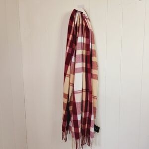 Red White Pink Plaid Blanket Scarf Wrap Cozy Winter Classic Cabin Outdoors